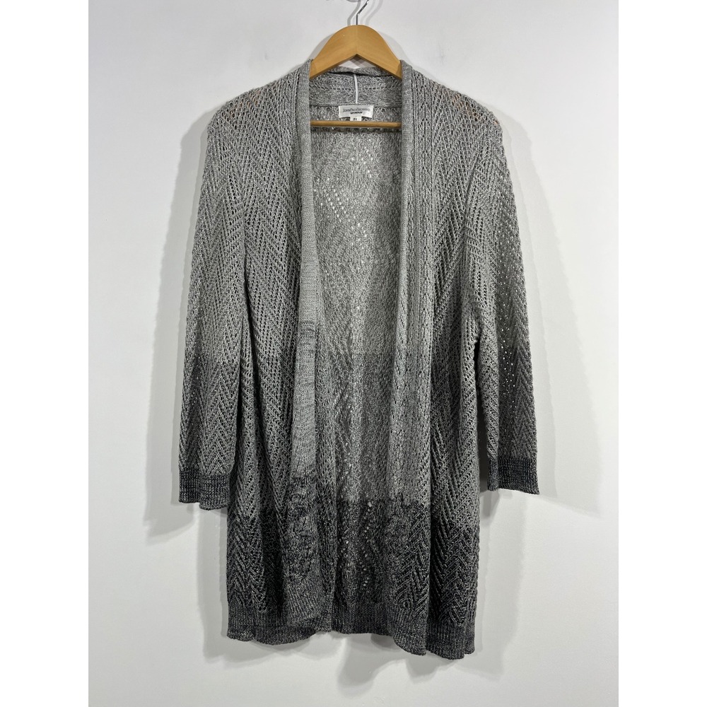 JohnPaulRichard Beachy Pointelle Knit Open Front Long Cardigan Coastal Womens 2X